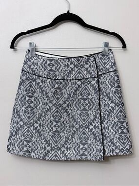 H&M Geometric Aztec Print Faux Wrap Mini Skirt Black/White 2